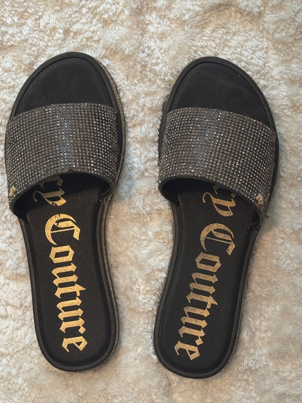 Juicy Couture Black Crystal-Embellished Slide Mules, 7.5